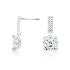 Sterling Silver Cubic Zirconia Square Dangling Stud Earrings, 20mm x 8mm
