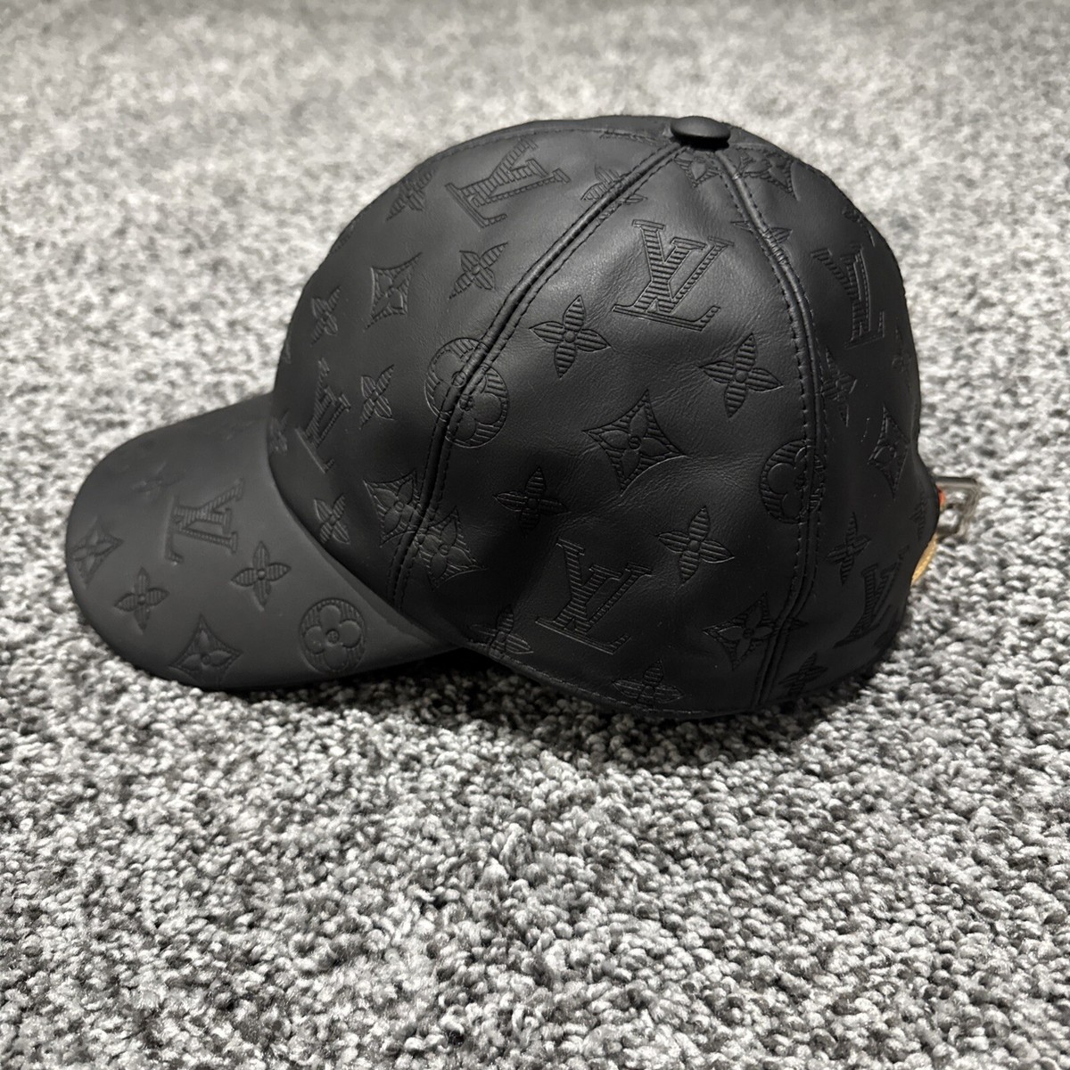 Louis Vuitton Mens Baseball Cap Black Leather Embossed Monogram Louis Vuitton Mens Baseball Cap Black Leather Embossed Monogram