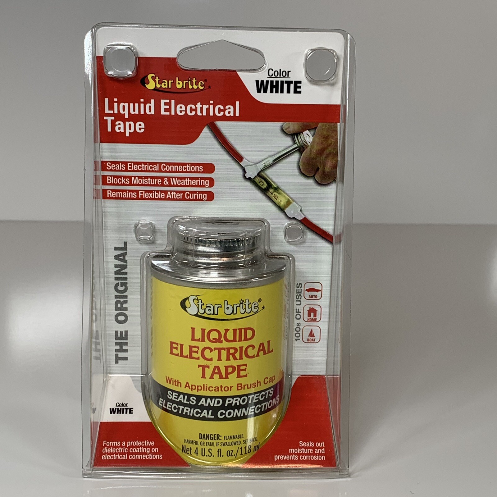 Liquid Electrical Tape Adhesive w/Brush Applicator Starbrite 4 Oz White