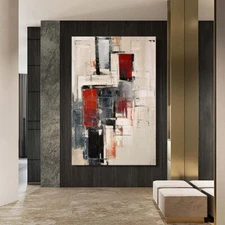 Handmade Oil Painting Abstract Art Oil On Canvas For Living Room Black Red Art