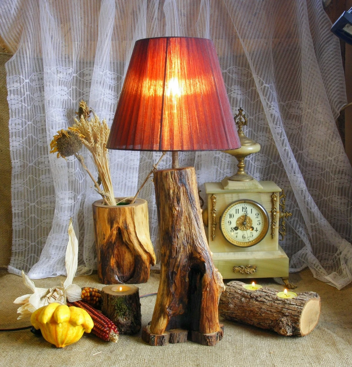 Unique Driftwood TABLE LAMP Hand Crafted WOOD TREE LOG Rustic Decor 55 cm