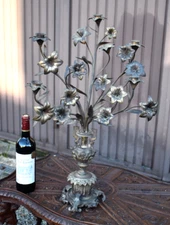 Antique XL religious bronze church candelabra floral decor putti heads