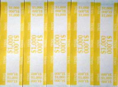 2500  SELF SEALING YELLOW $1000 CURRENCY STRAPS MONEY BILL BANDS PMC BRAND BAND 