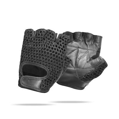 NEW* LEATHER FINGERLESS GEL COTTON MESH WEIGHT LIFTING EXERCISE GYM GLOVES