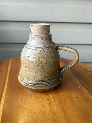 Tan Brown Speckled Stoneware Primitive Art Pottery Small Jug Ewer 5"-Signed