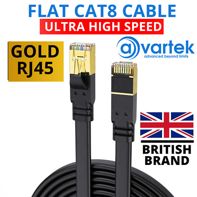 RJ45 CAT8 NETZWERKKABEL FLACH GESCHIRMT ETHERNET LAN HIGH SPEED 2000MHz 40GBPS SET