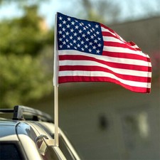 US American Window Clip-On Car Flag w Pole Auto Vehicle Flag Bandera USA 12"x17"
