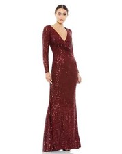Mac Duggal 26574 Sequin Long Sleeve Trumpet Gown Sz 12 Wine $398