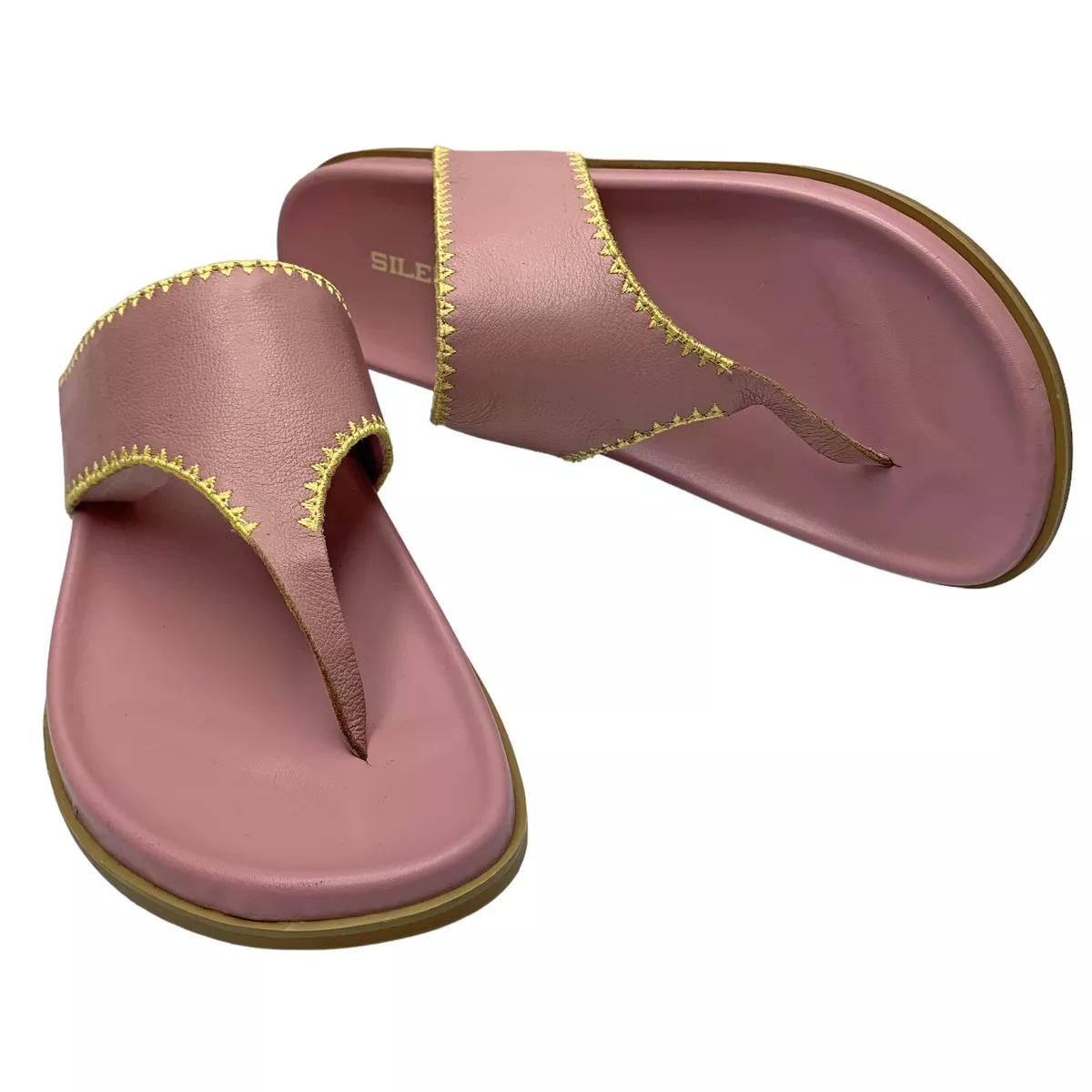 SILENT D Purple Leather Whipstitch Thong Sandals Womens Size 40 EU