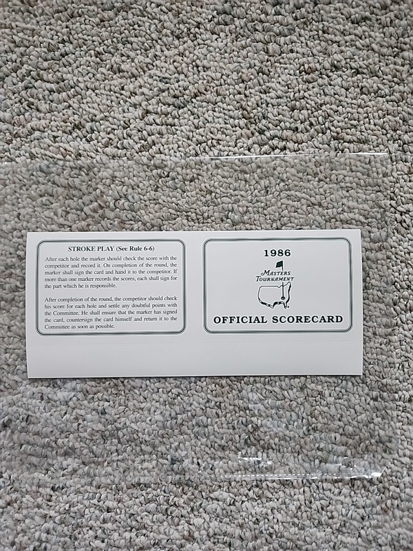 1986 Masters Scorecard - Very Very Rare Unsigned - Jack Nicklaus Last Win Year !