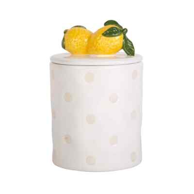 36 Oz Wax Resist Dots Ceramic Canister With Lid-Lemons Finial