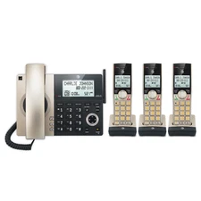AT&T Expandable Corded/Cordless Phone with 4 Handsets & Smart Call Blocker, Gold
