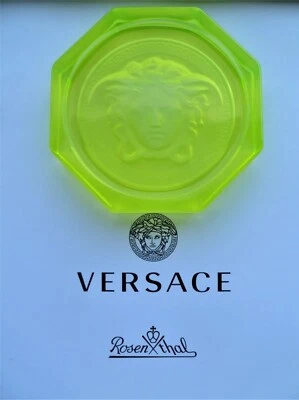 VERSACE Vaseline Uranium Glass MEDUSA Paperweight / Bottle COASTER By Rosenthal
