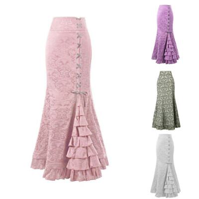 Long Fishtail Skirt Ladies Gothic Corset Skirt Retro Victorian Mermaid  Steampunk