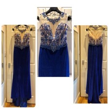 Renee Couture Royal Blue Granatowa Aksamitna Koralikowa Długa sukienka Podobne wibracje do Kate-