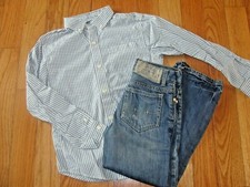 Boys Size 8 Gymboree Blue Striped Button Shirt  RL Polo Distressed Jeans Lot