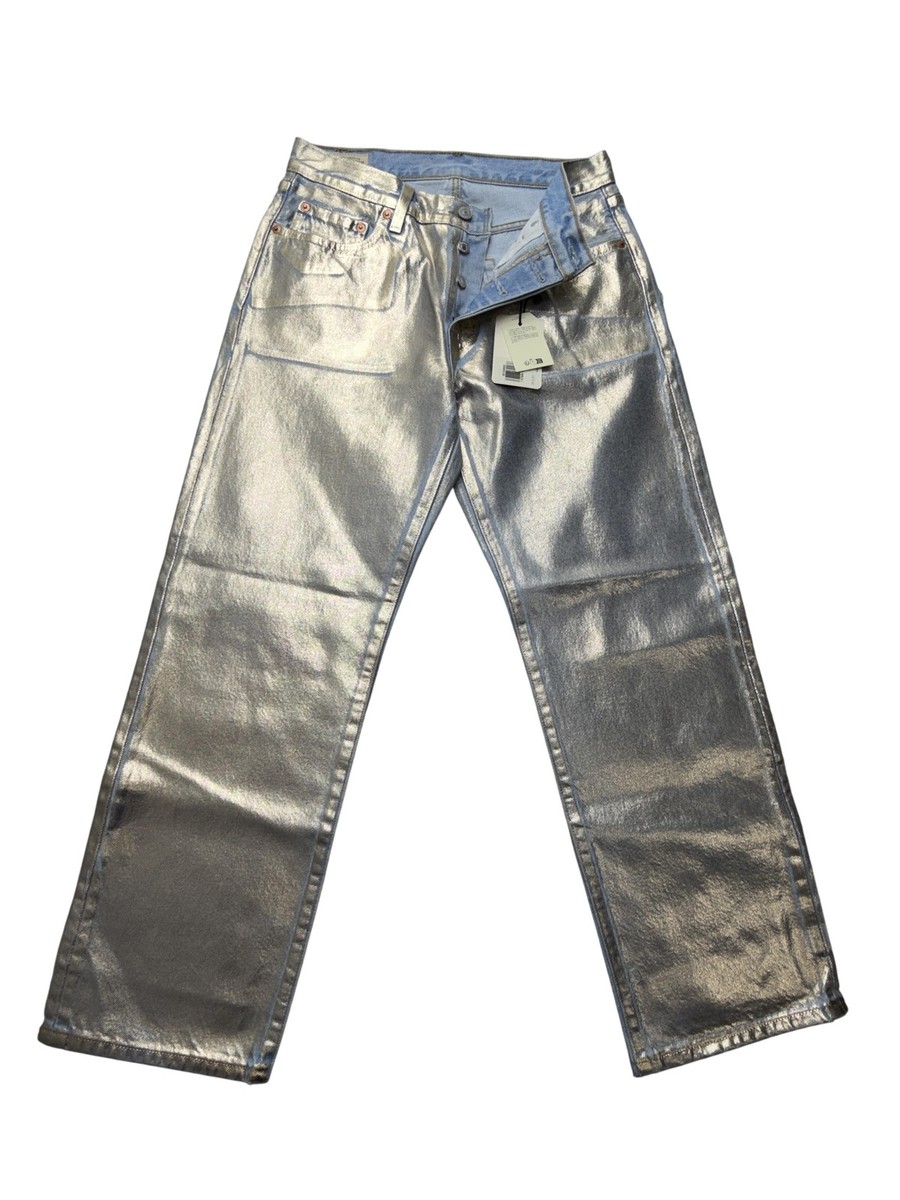 Levi's 501 90s Ankle Jeans Womens 27x27 Silver Metallic Foil Mid