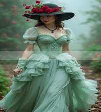 Fantasy  Medieval Evening Dress Fairy Short Sleeves  Medieval Costume Prom Dress