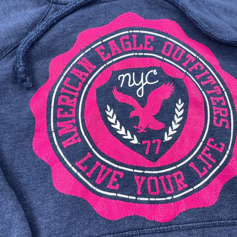 Sudadera con capucha vintage Y2K American Eagle para mujer XL azul rosa suéter sudadera años 2000 Foto 4 de 4