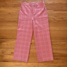 Ganni Garvey Checked Cady Wide Leg Pants Red Plaid Women's Trousers Size 38
