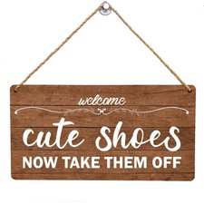 Please Take Your Shoes Off Sign, Wooden Printed No 11.8 5.9inch, Brown