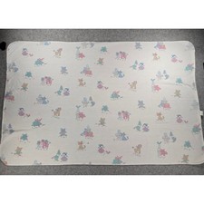 Vintage 90s Baby Receiving Blanket Swaddle Animals Dolls Pastel Print 41x26