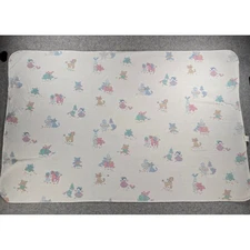 Vintage 90s Baby Receiving Blanket Swaddle Animals Dolls Pastel Print 41x26