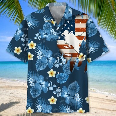 Scuba Diving USA Blue Tropical Hawaiian Shirts Aloha Diving Beach Shirt Beautifu