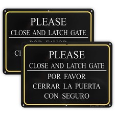 2 Pack 10"x7" Please Close Latch Gate Sign, Bilingual, Aluminum, Reflective