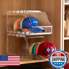 Ozueccr 2 Pack Hat Organizer for Baseball Caps   Stackable Clear Display Box wit