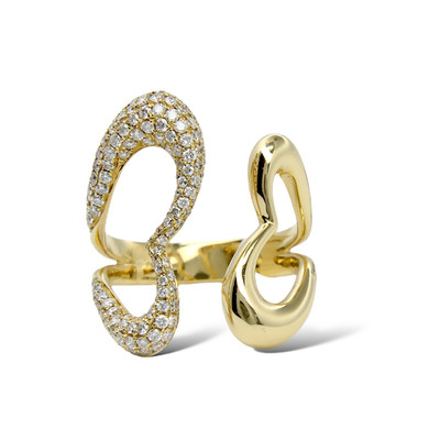 Afarin 0.90 CT Natural Diamond Pavè Open Loop Ring 18K Yellow Gold Size 6.5