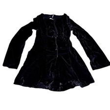 Free People Black Velvet Lace Up Mini Dress Bell Sleeve Size 4 OB2379573