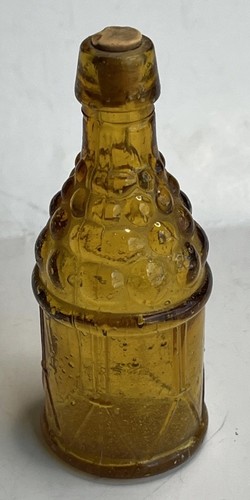 Vintage Wheaton Drum & Grapes Shaped Orange Glass Bottle 3” Tall