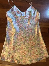 VTG 90s Kathryn Floral Satin Slip Dress Nightie Size Medium Cottage Romantic EUC