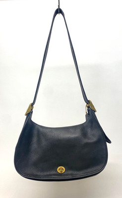 Vintage Coach 9338 Legacy Crescent Black Leather Hobo Shoulder Bag