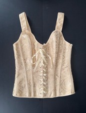 VTG Women  s Lace Up Ribbed Bustier Waist Brocade Corset Ivory Size Medium