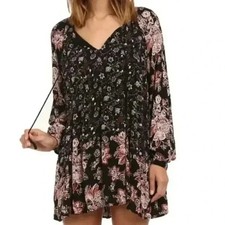 Free People Lucky Loosey Mini Dress Tunic Black Onyx Sz S Dark Fairy Whimsigoth