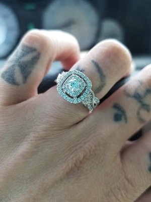 10K White Gold 1/2 CTTW Double Halo Wedding Engagement Ring   Size 6