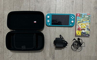 Nintendo Switch Lite blau PAL Set mit Tasche, Spiel & 128GB microSD