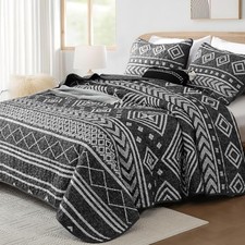 Boho Quilts Size and White Summer Stripe Bedspreads Bedding Set, Queen Black