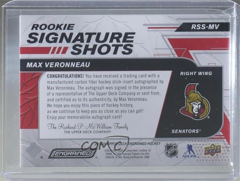2019-20 Engrained Rookie Signature Shots Red Stick /99 Max Veronneau Auto RC - Image 2 of 2