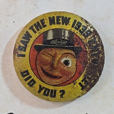 1939 I SAW THE NEW CHEVROLET DID YOU? GRAPHIC PIN Back Button Advertising 