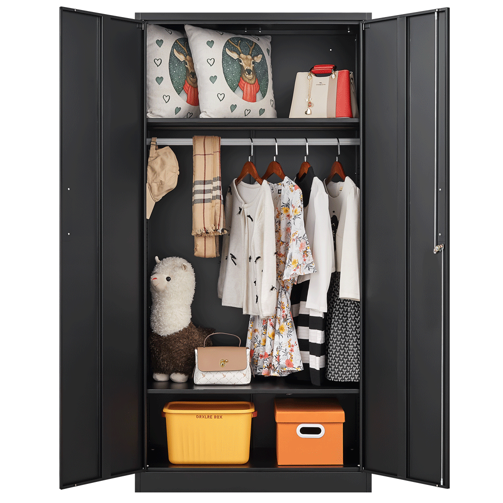 Metal Wardrobe Cabinet with Lock for Secure Home Storage-image