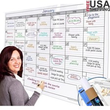 Large Dry Erase Calendar 2-Year Planner W/ Easy Mounting Kit Accessories New
