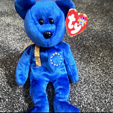Ty Beanie Babies Unity Blue Plush Bear Beanie w/ Swing Tag, Retired