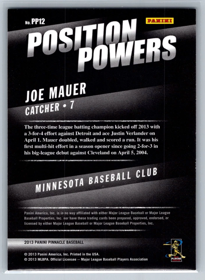Pinnacle #PP12 2013 Joe Mauer Position Powers Foto 2 de 2