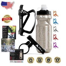 Easy Mount Bike Bottle Holder Kit: 20oz Squeeze Bottle, Secure Alloy Cage