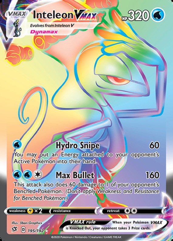NM-Mint Inteleon VMAX - 195/192 - Secret Rare Pokemon Rebel Clash