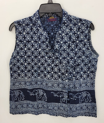 Paluang Indigo Home Top Womens Blue Ethnic Sleeveless Elephants Popover Blouse