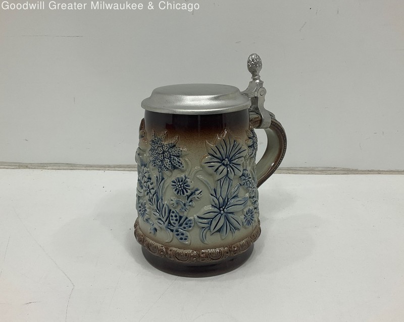 Vintage King Handmade Brown Cream & Blue Floral 3D Pattern German Beer Stein